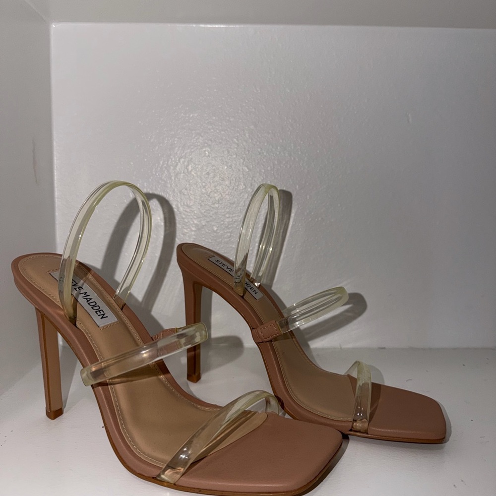 Steve Madden Tan and Clear Strap Heels